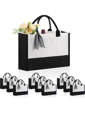 Personalized Classic Canvas Tote Bag Set - 10 PCS, Zipper Pocket, DIY Gift for
